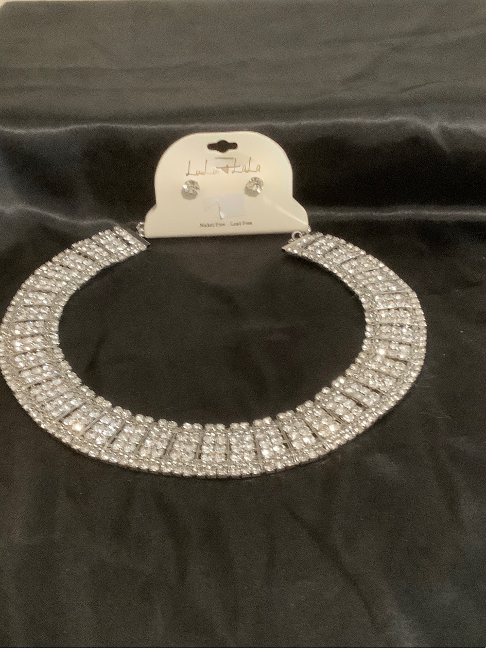Crystal Statement Collar Necklace and Studs - Silver